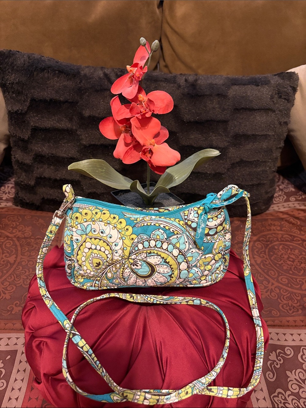 NWOT Vera Bradley Printed Paisley Crossbody Bag in Teal and green
